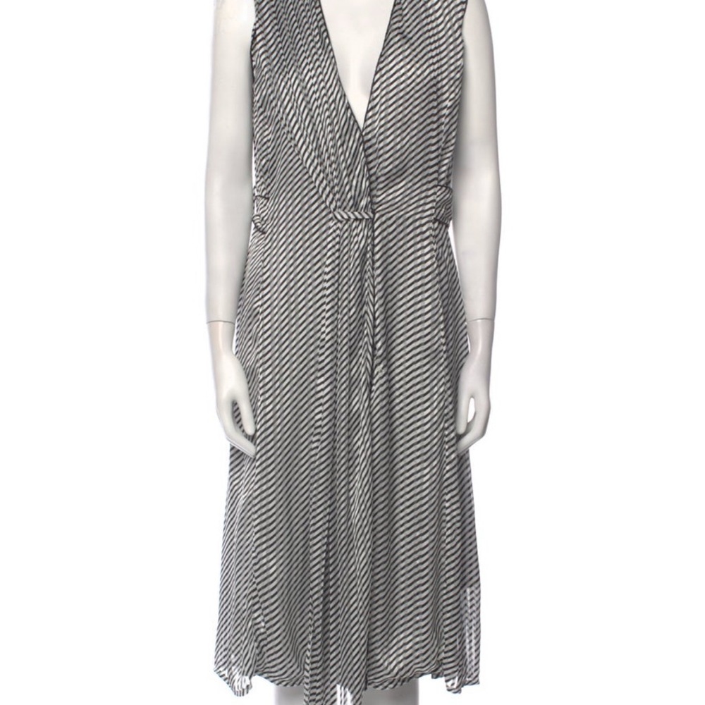 Deborah Lyons Blue-Black and White Stripe Wrap Tie Front Midi Dress Size XL